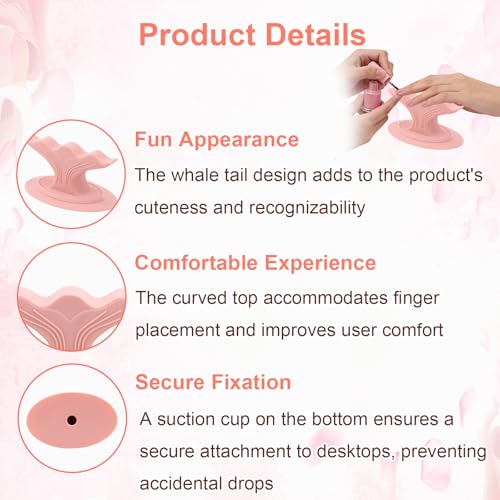 Nail Finger Rest Stand, Whale Tail Shaped Silicone Stable Manicure & Pedicure Support Holder for Nail Painting Gel Polish Application Compact & Portable for Home Salon Use (Pink)