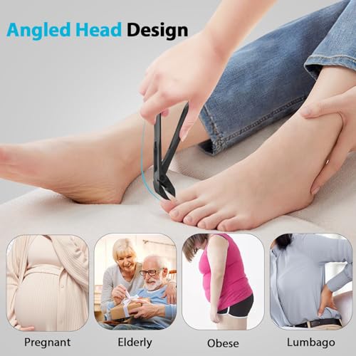 Toenail Clippers for Seniors Thick Toenails, Ergonomic Angled Slanted Head Toe Nail Clipper with Long Handle, Wide Opening Self-Collecting Fingernail Clipper Cutter with Catcher for Men Women, Black Black (Angled Slanted & Anti-splash)