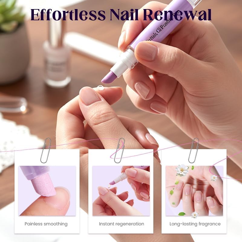 2Pcs 2-in-1 Cuticle Oil Pusher Pen,2026 New Ceramic Cuticle Pusher & Oil Pen,Cuticle Oil Nail Care Pen - Gentle Cuticle Remover for Dry & Damaged Nails,Hangnails,Moisturize Strengthen Brighten