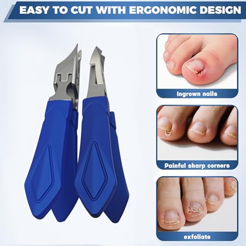 Wide Jaw Anti-Splash Eagle Beak Nail Clippers Set for Thick & Ingrown Toenails, Ultra Sharp Stainless Steel Nail Cutters with Cuticle Scissors & Nail File, Non-Slip Handle for Men, Women & Seniors