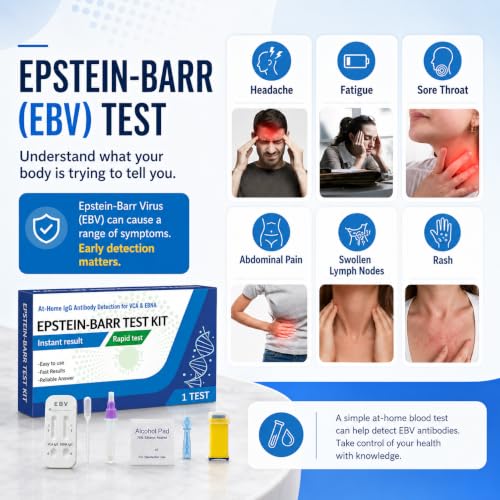 EBV Test at-Home Testing, Easy to Use and Read, Highly Accurate, Quick Results Within 15 Minutes, Against EBV’s VCA and EBNA