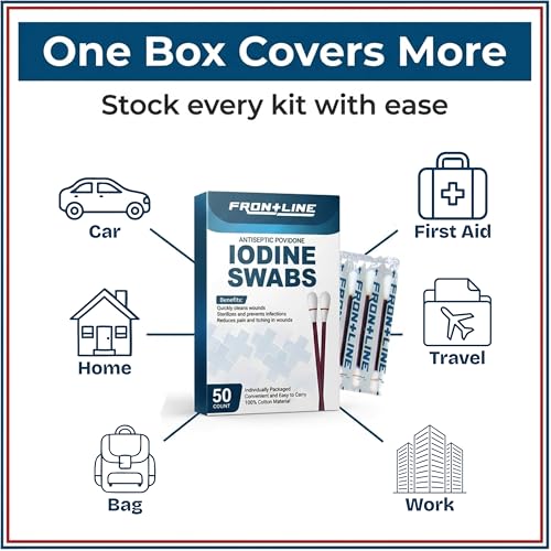 Povidone Iodine Swabs, 50 Pack, Iodine Antiseptic Solution for Wound Care