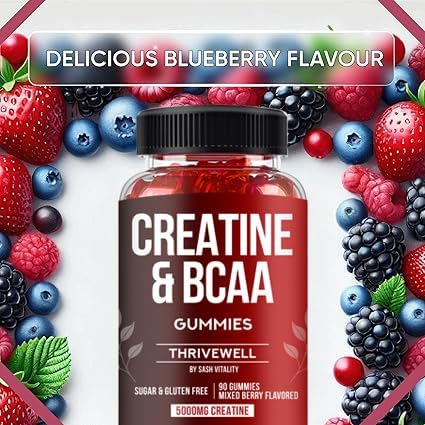 Creatine MAX 90 Chewable Vegan Gummies - 5000mg Creatine Monohydrate, 1000mg BCAAs per Serving - Sugar Free Mixed Berry Flavour - BeesActive Australia