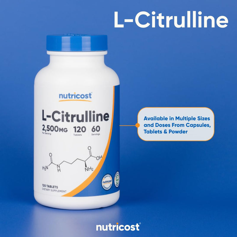 Nutricost L-Citrulline 2500mg Per Serving, 60 Servings, 1250mg Per Tablet, 120 Tabs - Non-GMO and Gluten Free Supplement (Pack of 2) 120 Count (Pack of 2)
