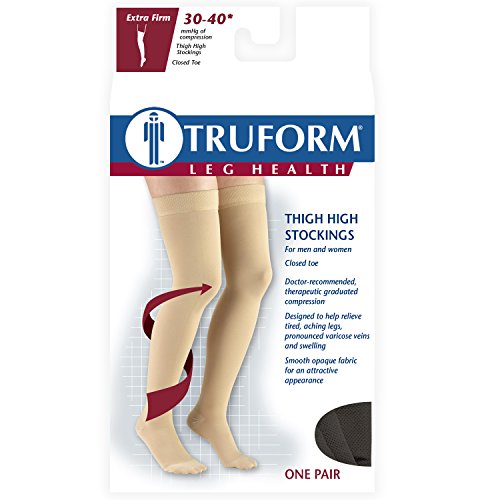 Truform 30-40 mmHg Compression Stockings for Men and Women, Thigh High Length, Dot-Top, Closed Toe, Black, Medium Medium (1 Pair)