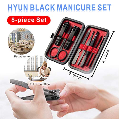 Manicure Set, Nail Clippers Set Professional Stainless Steel Grooming Kit Sharp with Black Leather Travel Case for Men Women (8 IN 1) 8 IN 1