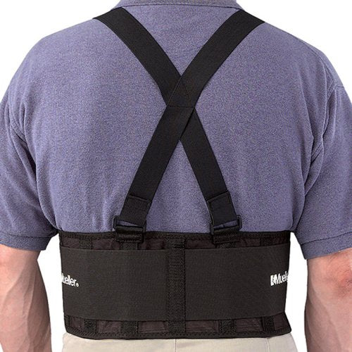 MUELLER Sports Medicine Back Brace with Suspenders, Ideal for Upper and Lower Back Pain, Relief & Support for Men and Women, Strains, Sciatica, Scoliosis, Black, One Size