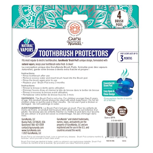 GuruNanda Brush Pods - Toothbrush Cover for Manual & Electric Toothbrush, Keeps Toothbrush Fresh & Clean, Travel Accessories with Natural Essential Oil Vapors, 24 Pack Pack of 24