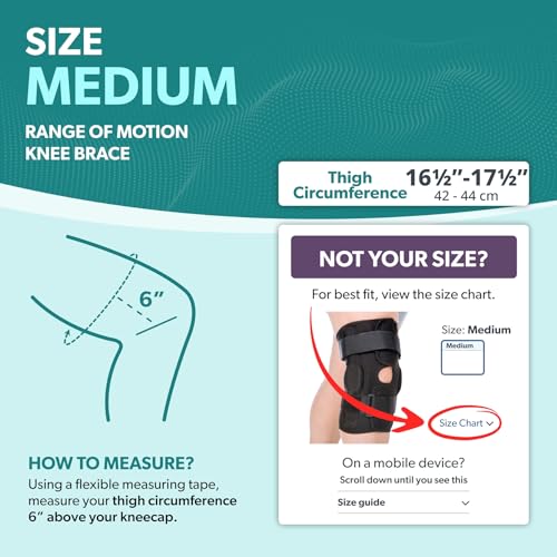 BraceAbility Torn Meniscus ROM Knee Brace - Hinged Post Surgery Support with Flexion Extension Control for Hyperextension and Locking Treatment, Ligament PCL or ACL Tears, Osteoarthritis Relief (M) M