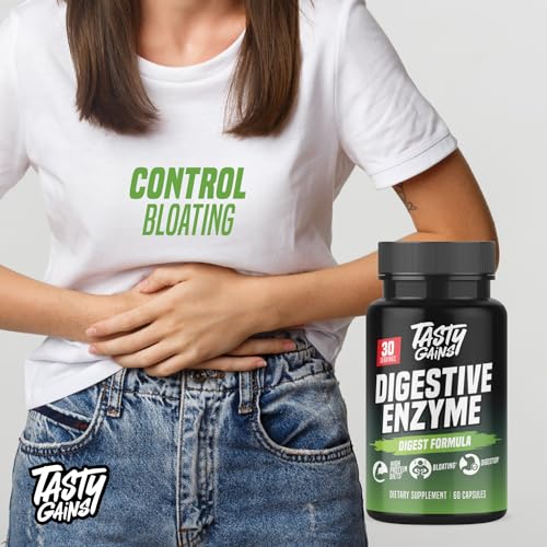 TASTY GAINS - Digestive Enzymes - Complete Digestive Enzymes Supplement for Gut Health, Bloating Relief for Men and Women - Food Discomfort Relief & Debloat (60 Capsules)