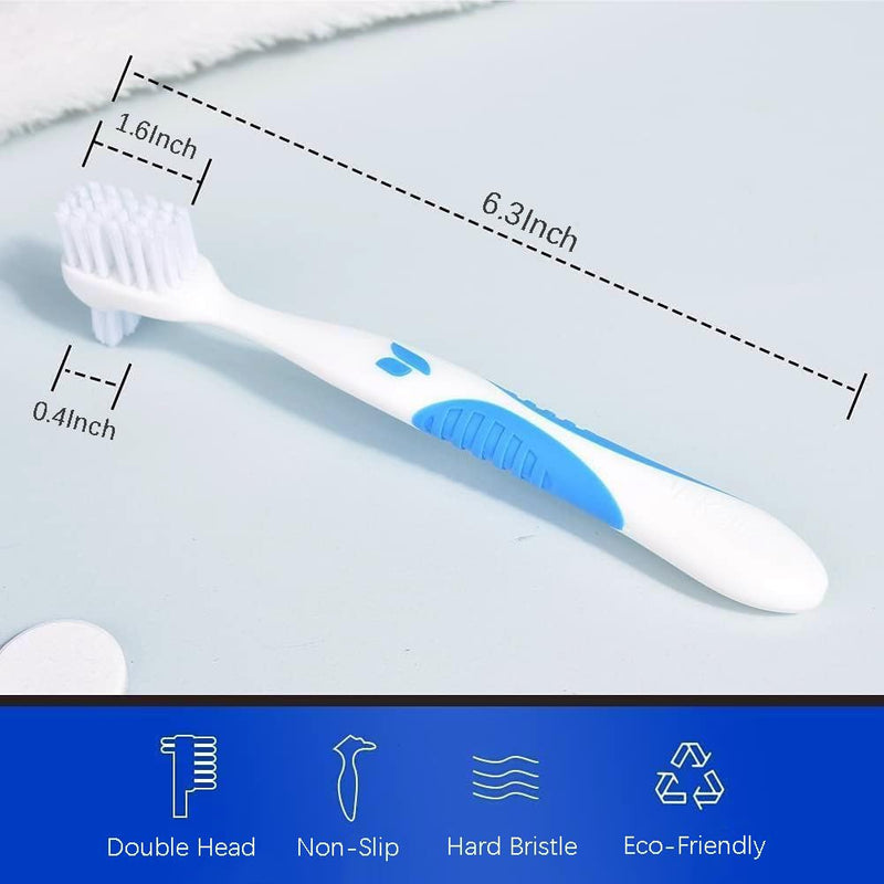 Y-Kelin Denture Brush Hard Bristles, Denture Toothbrush with Dual Head & Rubber Handle Non-Slip (Red+Blue, 2 Pcs) - BeesActive Australia