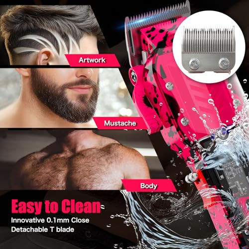 Professional Hair Clippers for Woman, Cordless Barber kit for Hair Cutting & Grooming, Hair Clippers Set for Barber Haircut with LED Display 8 Fade Taper Combs(Pink) Pink