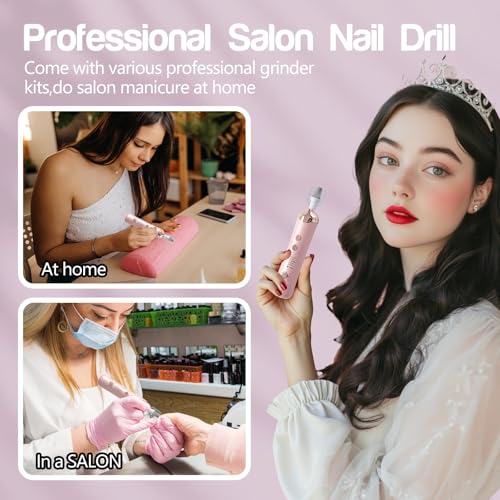 Droyek Electric Nail Drill Machine Nail Drill Electric File Nail File Kit for Beginners Acrylic Gel Nails Manicure Pedicure Polishing Shape Tool with 8 Bits Gel Nails and Home Salon Use A-pink