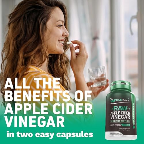 Herbtonics Raw Apple Cider Vinegar 1500mg with Mother, 120 Capsules 120 Count (Pack of 1)