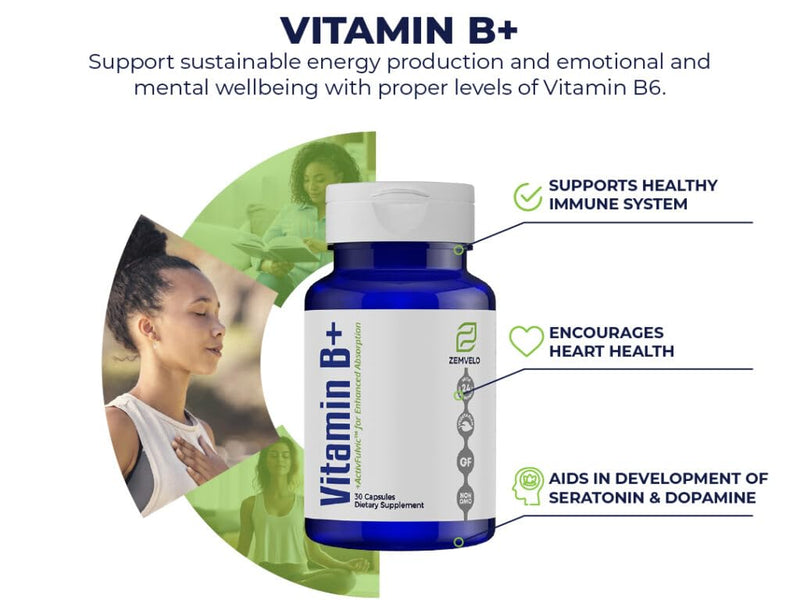 Vitamin B+ - Encourage Sustainable Energy Production | Support Healthy Immune System | Aid in Development of Seratonin and Dopamine | 30 Day Supply