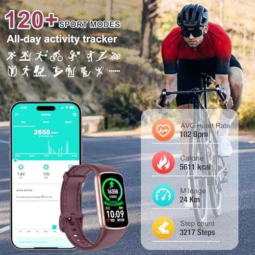 Fitness Tracker, Activity Trackers with 24/7 Heart Rate Blood Oxygen Sleep Monitor, 123 Sports Modes Step Counter, 1.47'' HD Screen Smart Watches, Calorie Pedometer for Women Men bordeaux