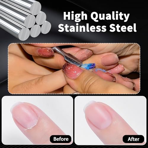 2 Pcs Stainless Steel Cuticle Pusher and Remover with Storage Case for Manicure Pedicure