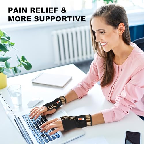 NeoAlly Copper Compression Wrist Sleeve for Carpal Tunnel Gloves with Adjustable Strap for Wrist Support in Carpal Tunnel, Arthritis, Tendonitis, Bursitis and Wrist Sprain (S Pair) Small (1 Pair)