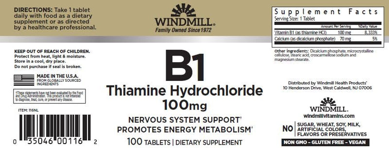 Windmill Vitamin B-1 TABS 100 MG WMILL Size: 100