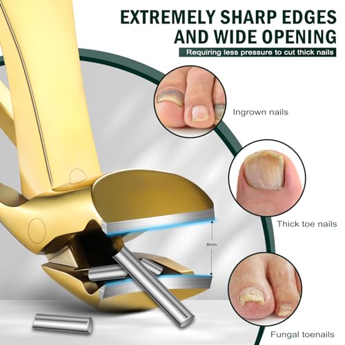 FVION Ergonomic Seniors Toenail Clippers, Curved Head Toe Nail Clippers for Thick Nails with Nail Catcher and Metal Nail File, Precision Nail Care Tool for Easier Trimming (Gold) Gold