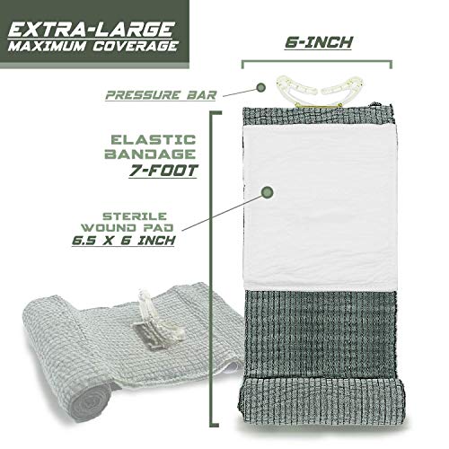 EVERLIT Israeli 6 Inch Emergency Bandage Compression Trauma Pressure Wound Dressing Sterile Vacuum-Sealed Packaging for Bleeding Control, Medical Trauma Kit, Gun Shot, First Aid IFAK 3
