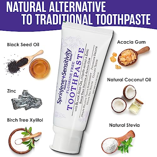 SprinJene Fluoride Free Toothpaste - Patented Natural Toothpaste with Black Seed Oil & Zinc - Made in the USA - Vegan Non Fluoride for Fresh Breath Preservative Free (4 Pack) Pack of 4 Sensitivity - Fluoride Free
