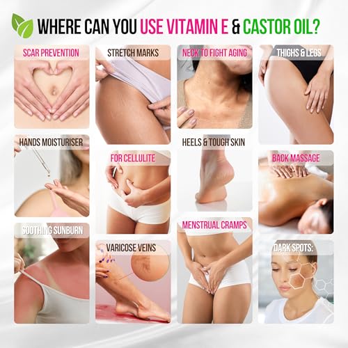 Organic Vitamin E Oil for Scars, Stretch Marks Removal, Wrinkles & Cellulite - Scar Away Treatment Bio Oil with Castor, Rosehip, Jojoba, Almond - Hydrating & Moisturizing Skincare - Face & Body Oil