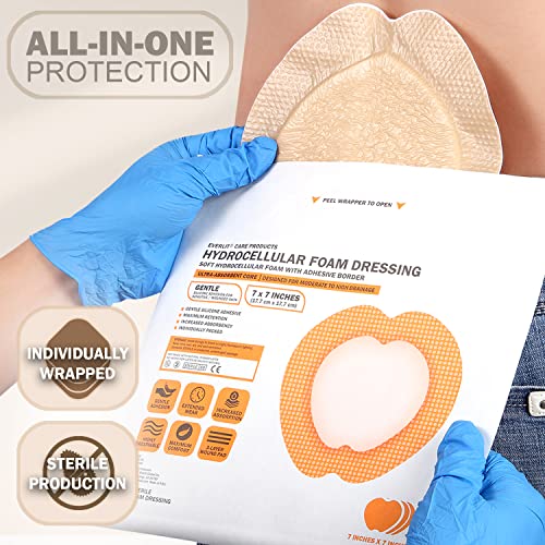 EVERLIT Sacrum Silicone Foam Dressing | Highly-Absorbent Waterproof Sacral Bandage Pad for Bed Sore Pressure Ulcer Wound Care | Sterile Adhesive Dressing for Chronic Wounds (7" x 7" | 10 Pack) 7" x 7" | 10 Pack