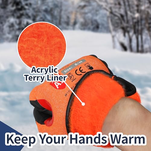 Schwer FreezeGuard-X Winter Work Gloves for Men and Women, ANSI A9 Cut Resistant Glove for Extreme Protection, Freezer Gloves With Super Grip, Thermal Insulated, PM3326-W (XXL,1 Pair) 1 pair XX-Large Winter Orange