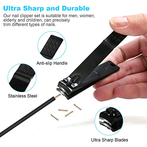 Nail Clippers Set, 4 Piece Fingernail Toenail Cutters for Men Women, Black