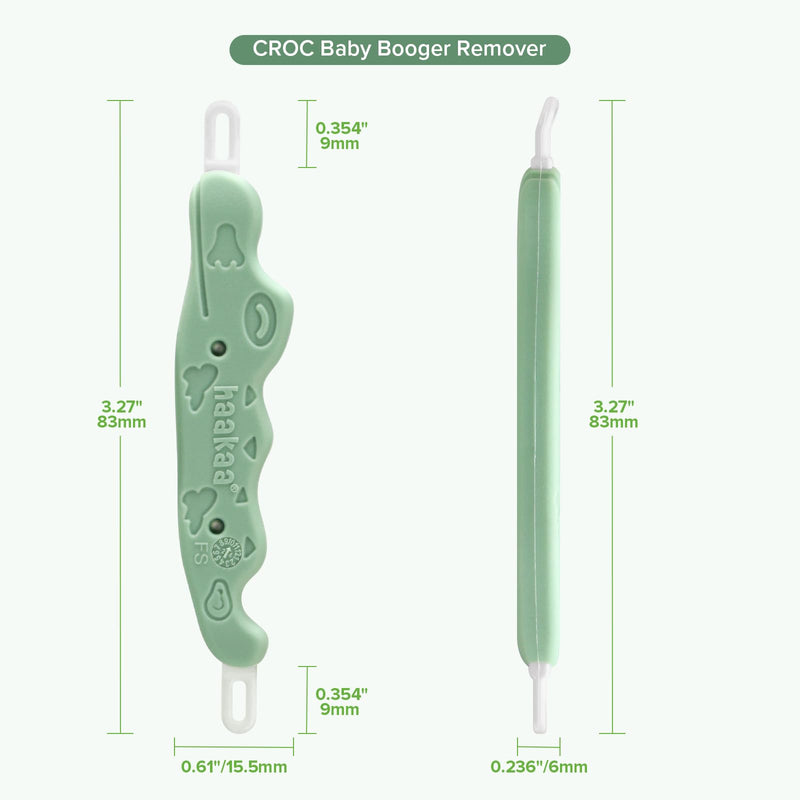 haakaa Baby Nose Cleaner & Ear Wax Removal Tool,The Unique Crocodile-Shaped Design,Newborn Essentials Must Haves - Pea Green