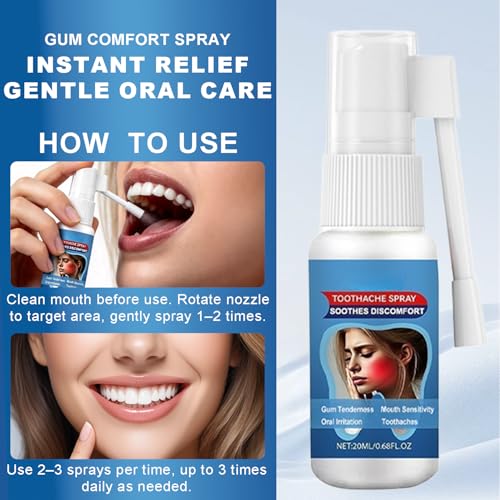 Toothache Relief Spray - Soothes Gum Fast, Improves Dryness, Mint & Chamomile Formula, Portable Oral Care for Adults (0.68FL.OZ/20ML)