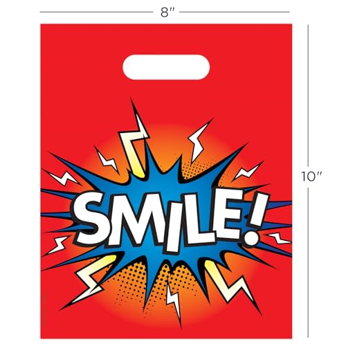 Practicon Electric Smile 8" x 10" Dental Giveaway Bag, Dental Hygiene Patient Care Goodie Bag, Dentist Office Plastic Gift Bags, 100 Pack 8" x 10"