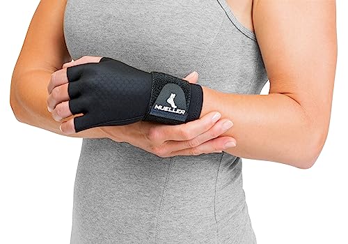 Mueller Sports Medicine Reversible Compression Glove for Men and Women, Hand & Wrist Pain Relief Support, Ideal for Carpal Tunnel, Arthritis, Fits Right or Left, Black Large-X-Large