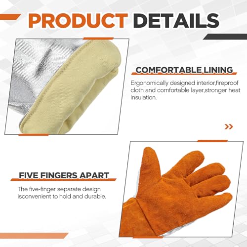 Kingdder High Temperature Aluminized Welding Gloves Heat Resistant 14 Inch Long Safety Work Glove for Smelting Metal Industry