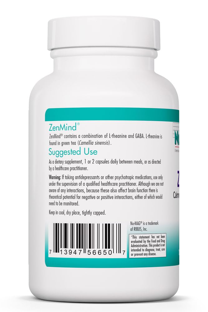 Nutricology ZenMind 550 mg GABA and 200 mg L-Theanine, 120 Capsules | Non-Drowsy GABA and L-Theanine Formula for Calmness and Relaxation Support Day or Night, 60 Servings