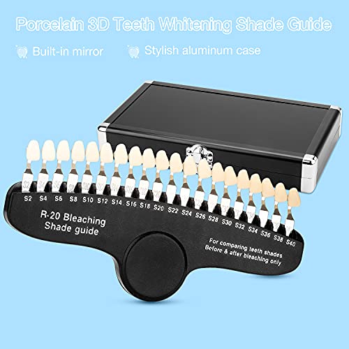 Teeth Whitening Shade Guide - Tooth Bleaching Shade Chart 3D R-20 Professional Dental Color Comparing Tracking with Case & Mirror 20 Colors