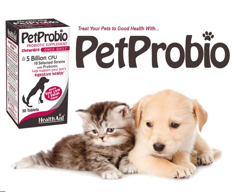 HealthAid PetProbio 5 Billion CFU Probiotic for Cats & Dogs – 10‑Strain Once‑Daily Digestive Support – Natural Beef, Liver & Bacon Flavor – Non‑GMO, Gluten‑Free