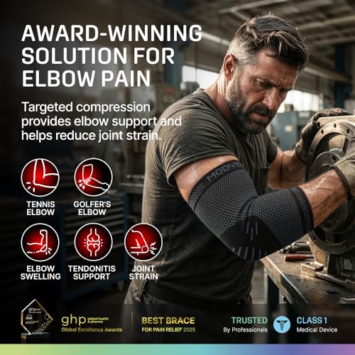 Modvel 2 Pack Elbow Brace for Tendonitis and Tennis Elbow Brace for Women and Men, Elbow Compression Sleeve for Pain Relief and Recovery – Elbow Sleeves Weightlifting Men, Sports & Workout, Arm Brace Black Medium