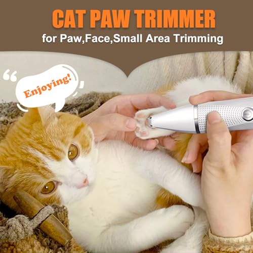 Cat Grooming Clippers Kit with Paw Trimmer, 3 in 1 Electric Pet Hair Trimmer Supplies for Thick Matted Hair, Heavy Coat Butt Shaver Cat Razor Fur Trimmer for Dogs at Home (White) White