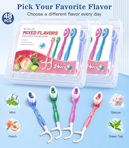 48 Pack 5-in-1 Travel Toothbrush Set for All Ages Mixed Flavor 1 Count (Pack of 48)