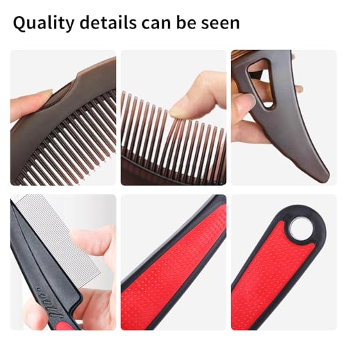 Dandruff Comb and Fine Tooth Lice/Psoriasis Comb Stainless Steel for Scalp Detox/Exfoliate for Women, Men & Kids, Flakes/Build Up Removal Shower Brush Tool for Hair Care/Growth, Set of Two (Red) Red