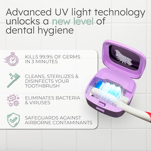 Rayz UV-C Toothbrush Sanitizer | Portable & Rechargeable | 99.9% Sanitization in 3 Minutes | Wall Mountable, Travel-Friendly & TSA-Approved (Lavender) Lavender