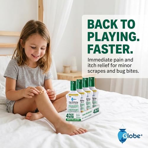 Globe Max Lidocaine Antiseptic Spray, No Sting, 4 Bottles, 5 oz 5 fl oz (Pack of 4)