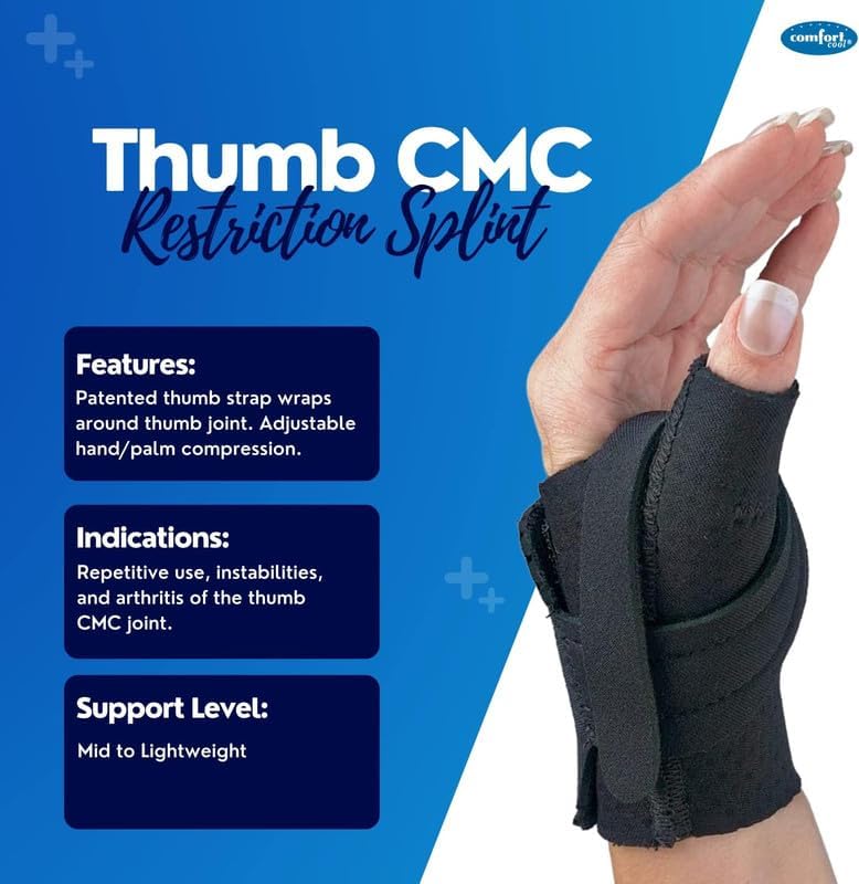 Comfort Cool Thumb CMC Restriction Splint, Right Medium Plus 7-7/8" to 8-1/4" Black Right Medium 7-1/4" to 8-1/4"