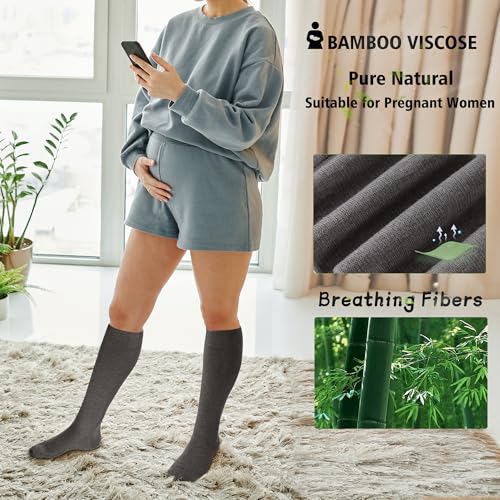 LEVSOX Viscose Made from Bamboo Compression Socks for Pregnant Women 20-30 mmHg Knee High Cute Mens Supports Socks for Travel Medium 4 Pair-mix6