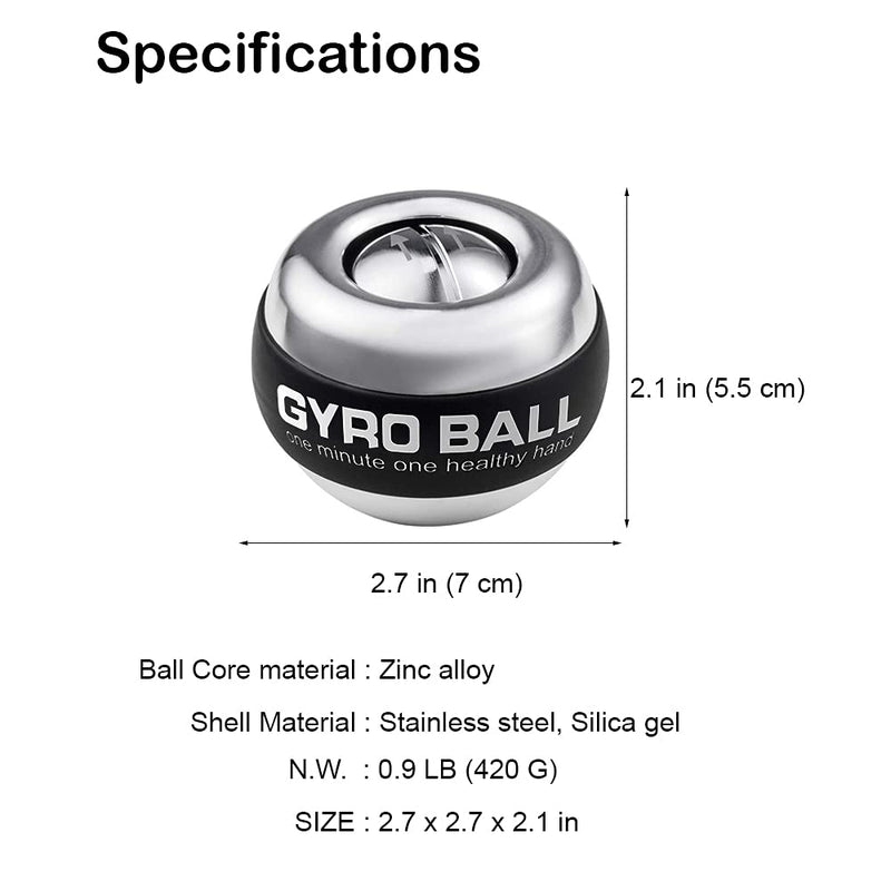Auto-Start Wrist Power Gyro Ball with LED Lights, Wrist Strengthener and Forearm Exerciser for Stronger Arm Fingers and Muscle Without Light-Crush Metal