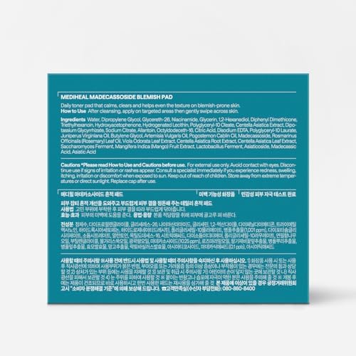 MEDIHEAL Madecassoside Blemish Care Toner Pad 100 Count (Pack of 1)