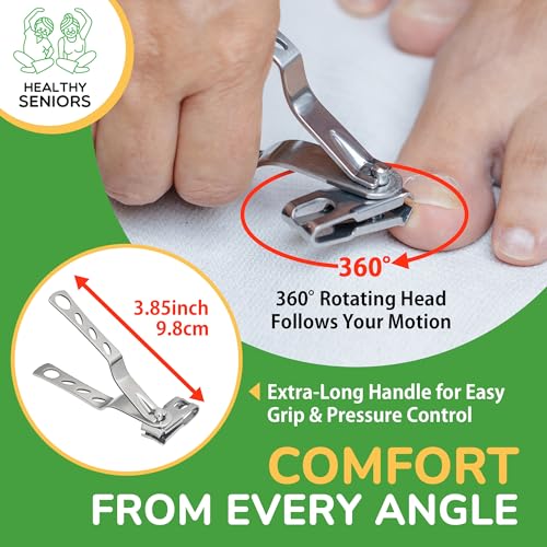 Healthy Seniors Nail Clippers Set, Easy Grip 360 Rotary Fingernail Clipper, Sharp Heavy Clippers for Thick Nails. Perfect for Diabetics or Seniors Suffering from Arthritis 3