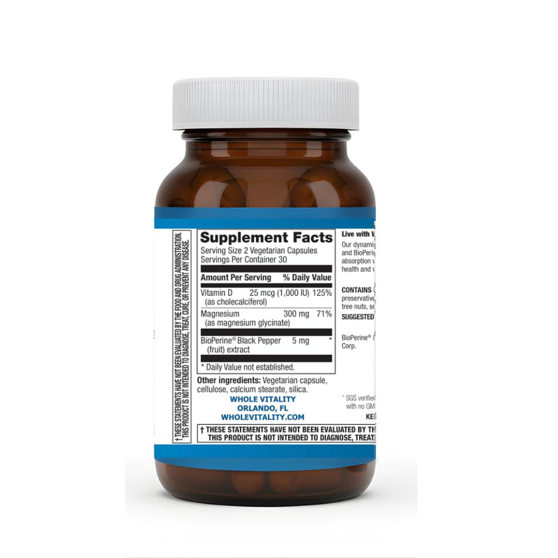 Magnesium Glycinate 300mg with Vitamin D3 1000 IU – High Absorption Supplement for Sleep, Muscle Recovery & Bone Health – Non-GMO, Vegetarian Capsules